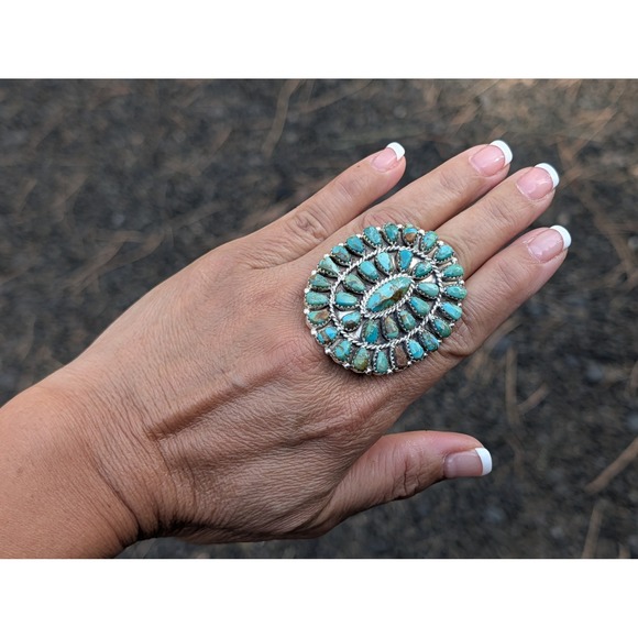 Handcrafted Navajo Cluster Ring Size 7 3/4 Women's Signed Boho Jewelry ** - Picture 6 of 10